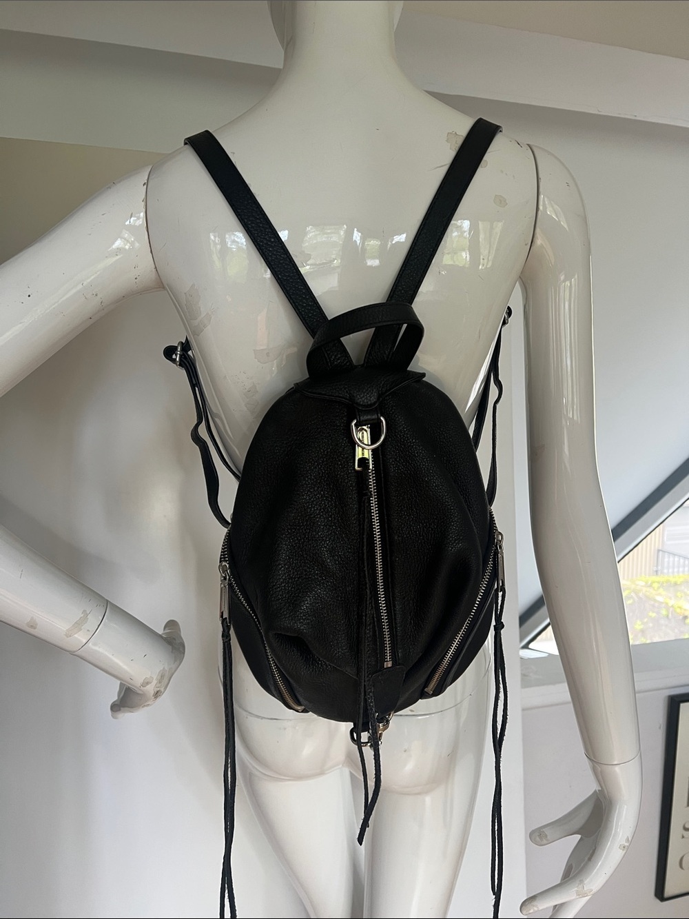 Rebecca Minkoff Julian Black Pebble Leather Backpack with silver-tone hardware